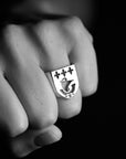 Chevalière Blason Paris en argent massif portée