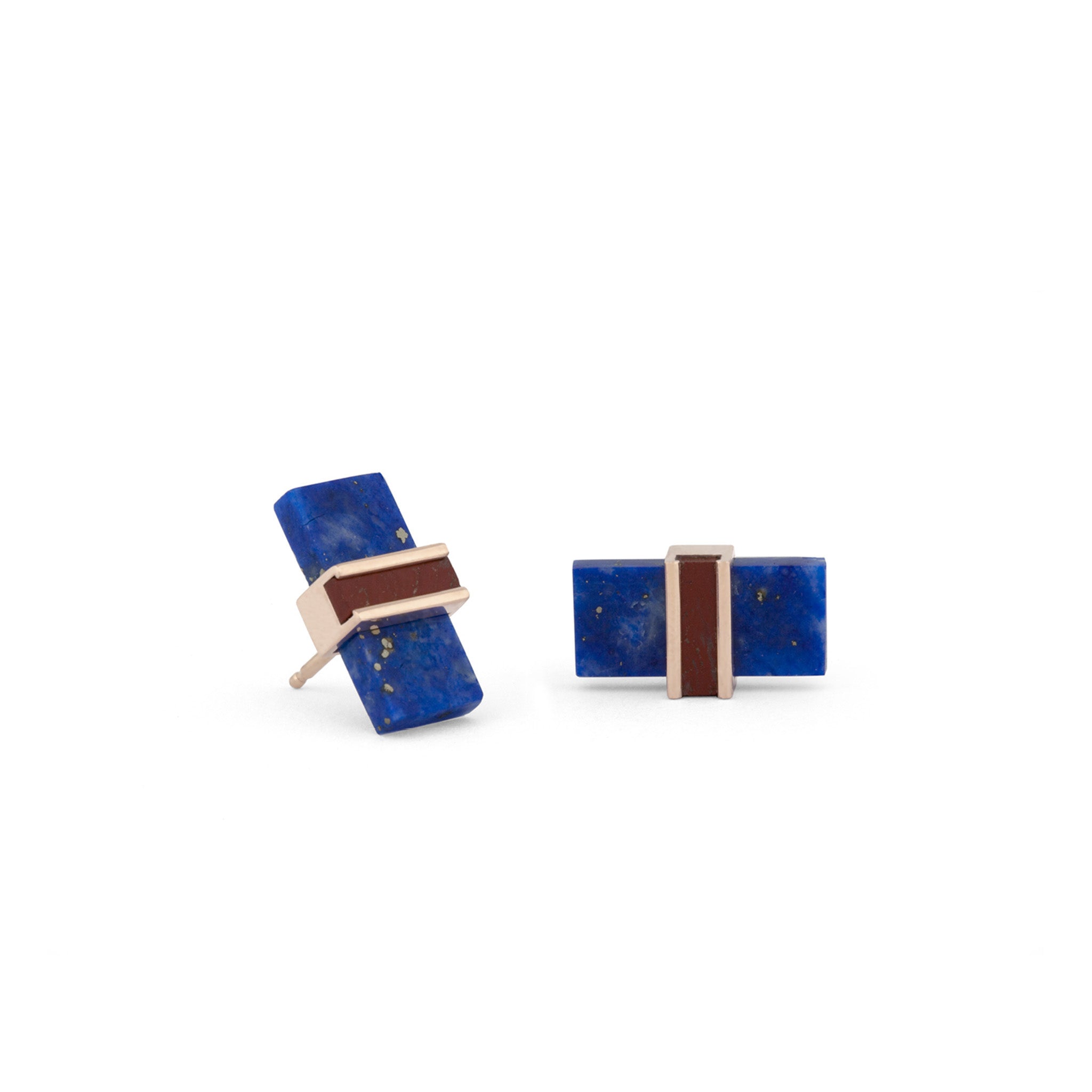 Boucles d&#39;oreilles Mini Noeud en or rose lapis-lazuli et jaspe rouge