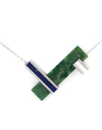 Collier Noeud en or blanc verdite agate cacholong and lapis-lazuli