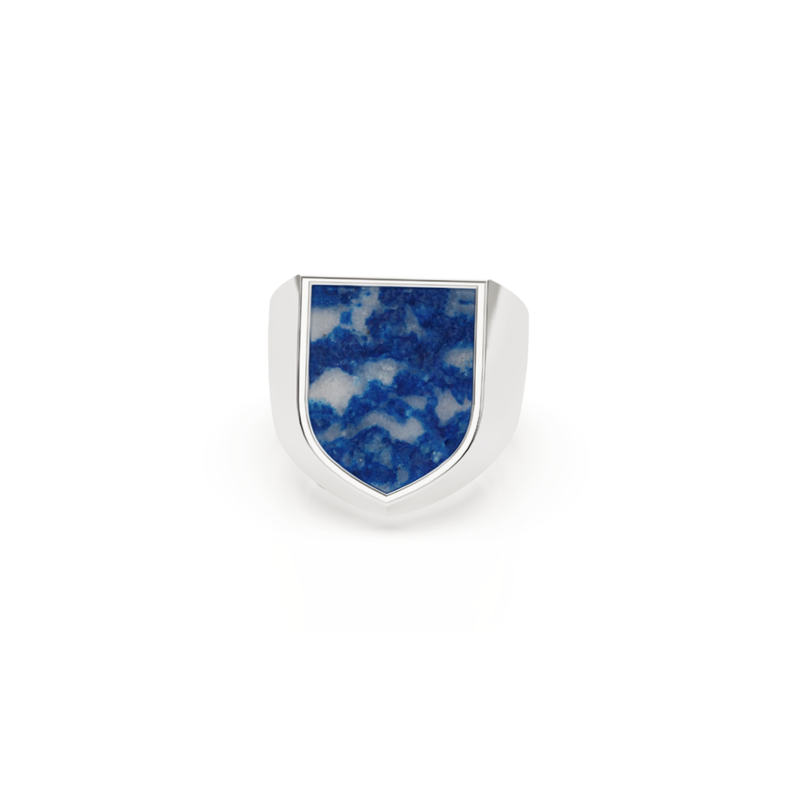 Chevalière blason argent en pierre de lapis lazuli