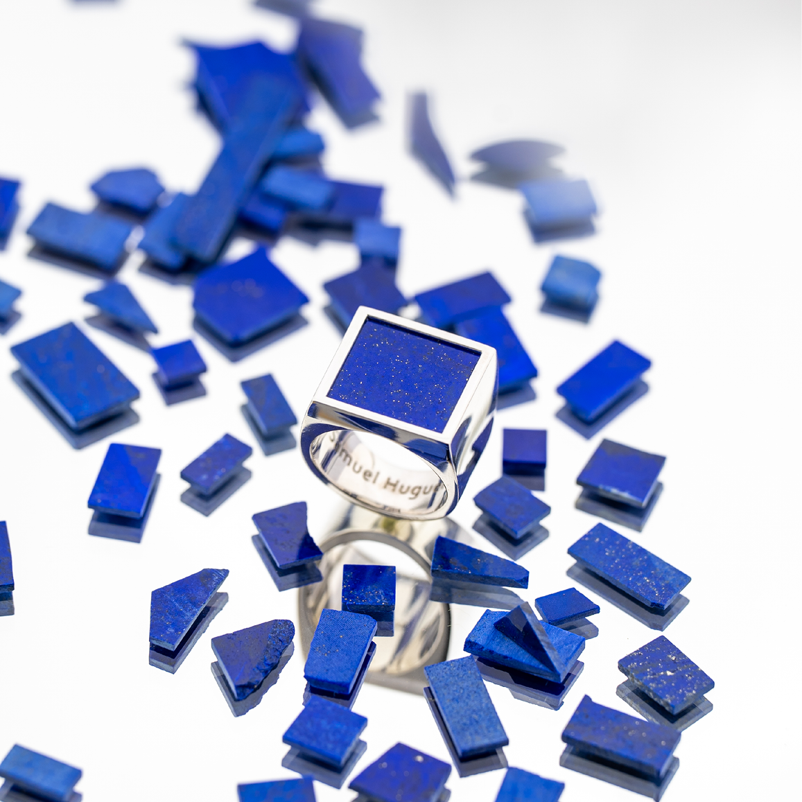 chevalière cube argent massif et lapis lazuli