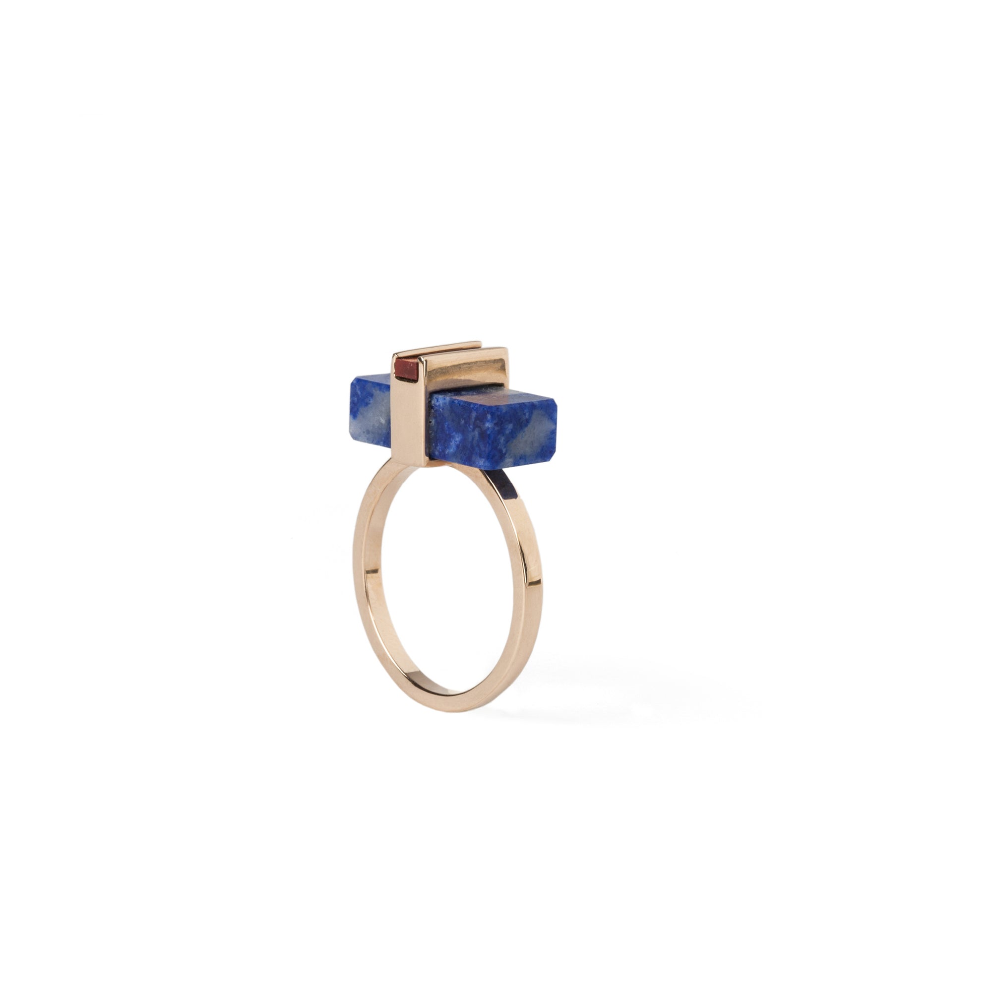 Bague Mini Noeud en or rose et lapis-lazuli profil