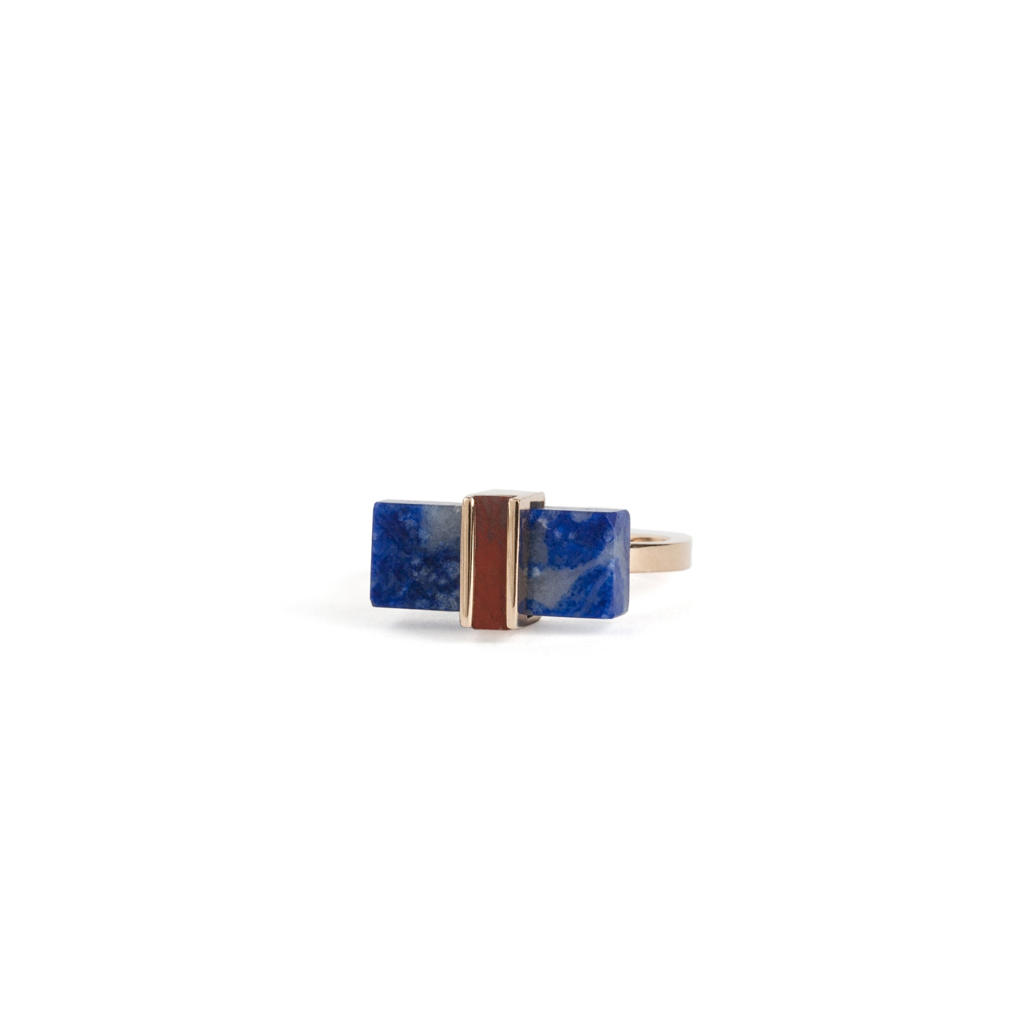 Bague Mini Noeud en or rose et lapis-lazuli face