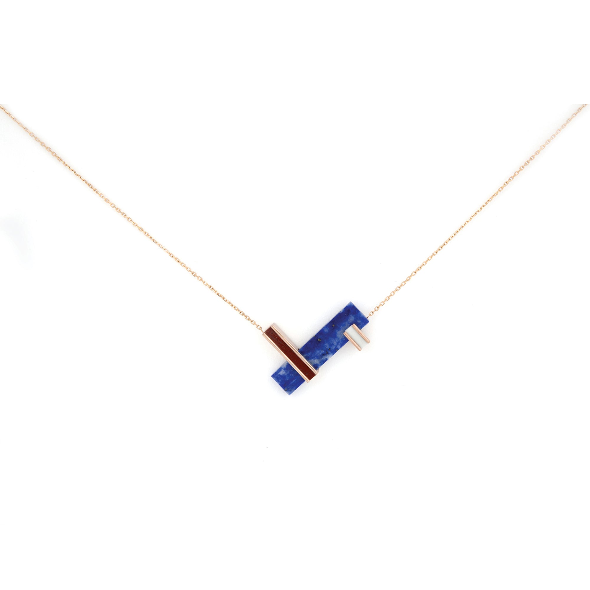 Collier Noeud en or rose, lapis-lazuli et jaspe rouge