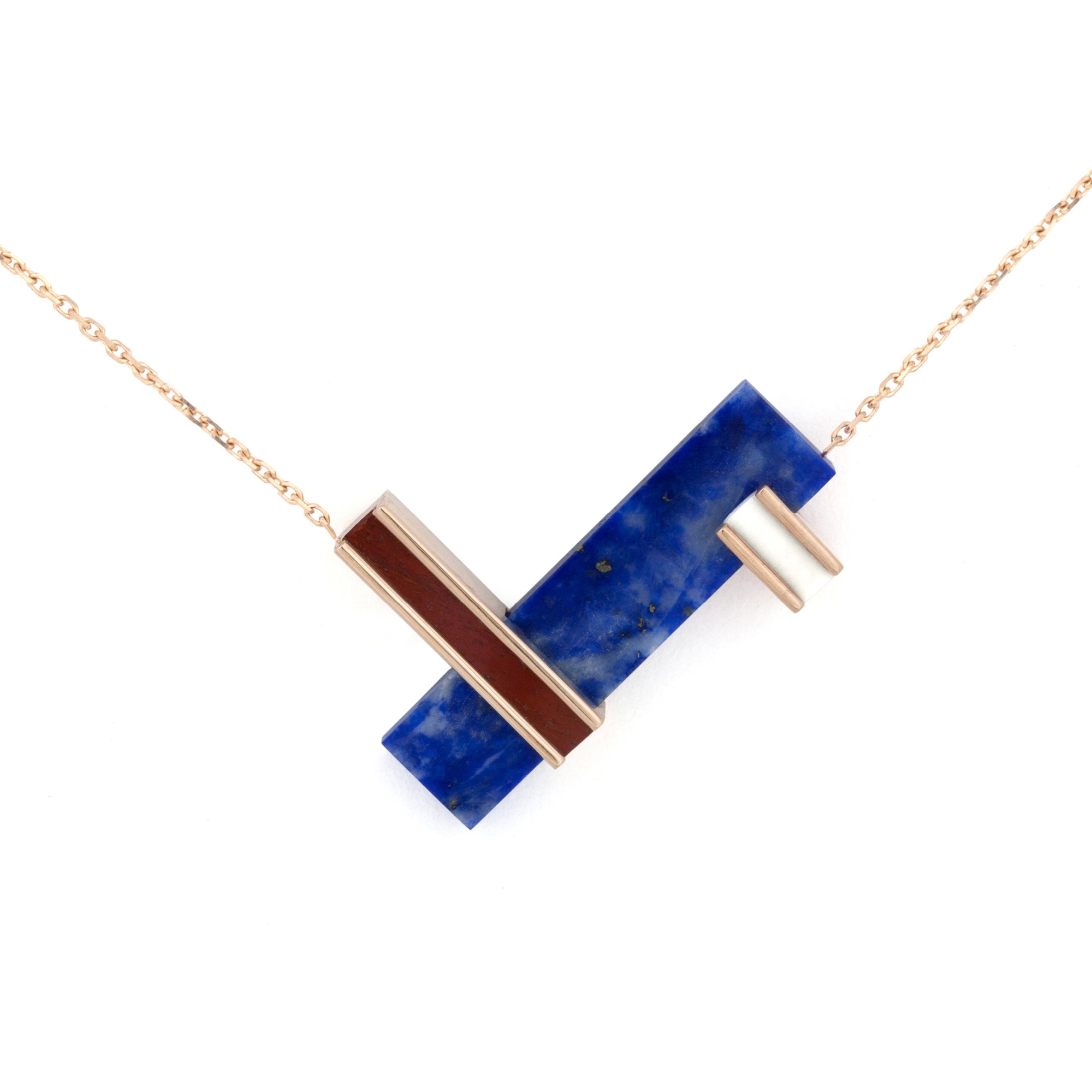 Collier Noeud en or rose lapis-lazuli et jaspe rouge